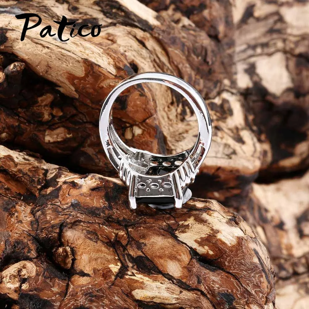 Classic 925 Sterling Silver Wedding Rings For Women&ampMen Black Square CZ Zirconia Finger Ring Female Christmas Party Gifts | Украшения и