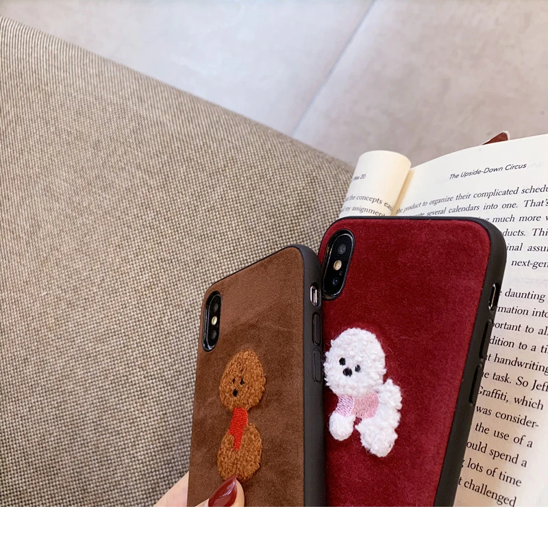 GlamPhone чехол с мультяшной вышивкой собака чехол для телефона для iphone XS Max XR XS 8 8plus 7 7plus 6/6S Plus плюшевая задняя крышка