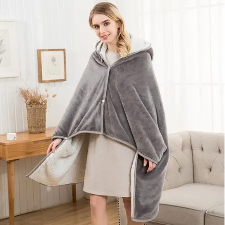 thick Flannel Blanket Hoodie Travel Totoro Blanket Kids Hooded Blankets Sweatshirt Unicorn Warm Fleece Coats TV Blankets for Bee - Цвет: Темно-серый