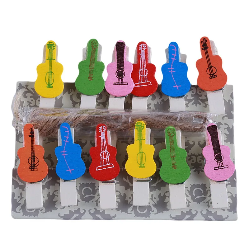 Креативная Новинка 12 шт. серия креативных гитар деревянный зажим для фото бумаги