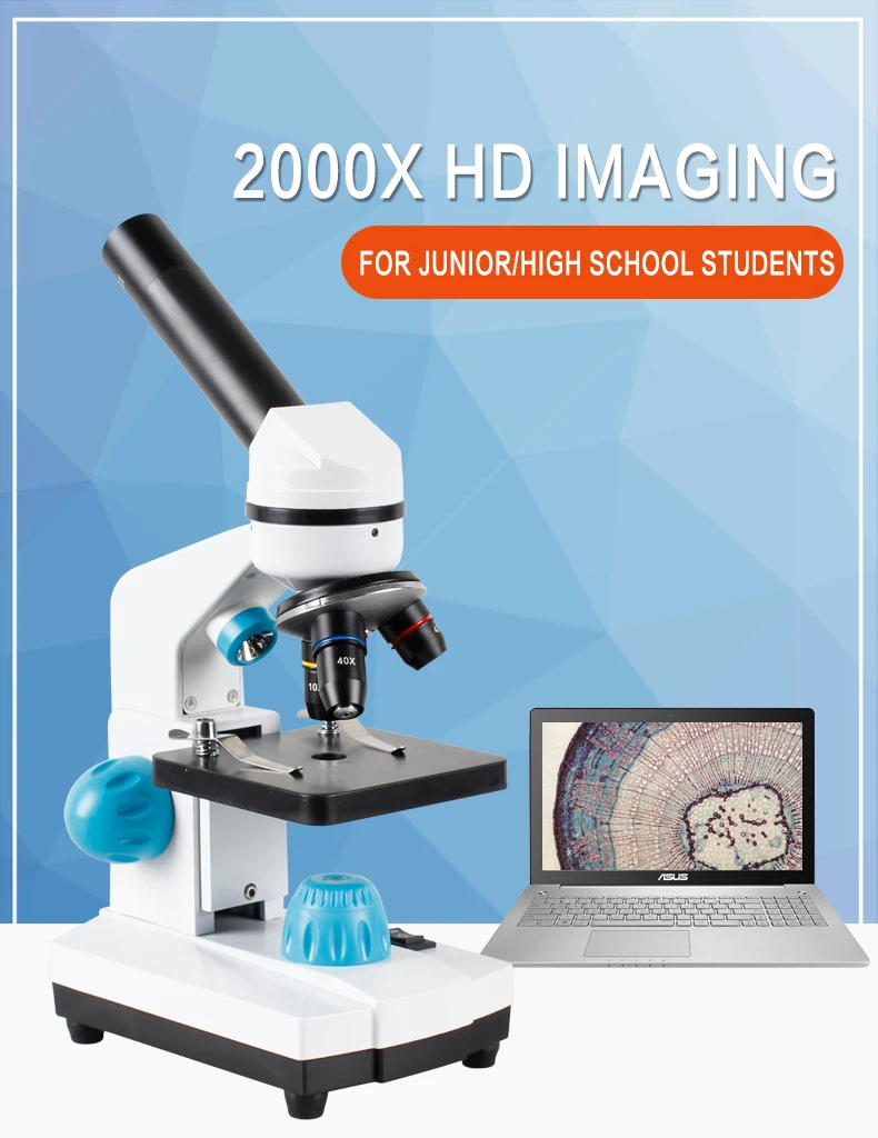 Zoom 2000x биологический HD микроскоп+ 13 шт. аксессуары+ электронный окуляр Монокуляр Студенческая Лаборатория образование светодиодный USB