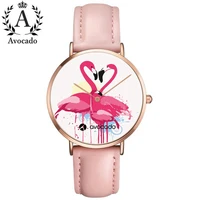 flamingo watch casual fashion minimalist women watches green pink leather strap quartz wristwatches