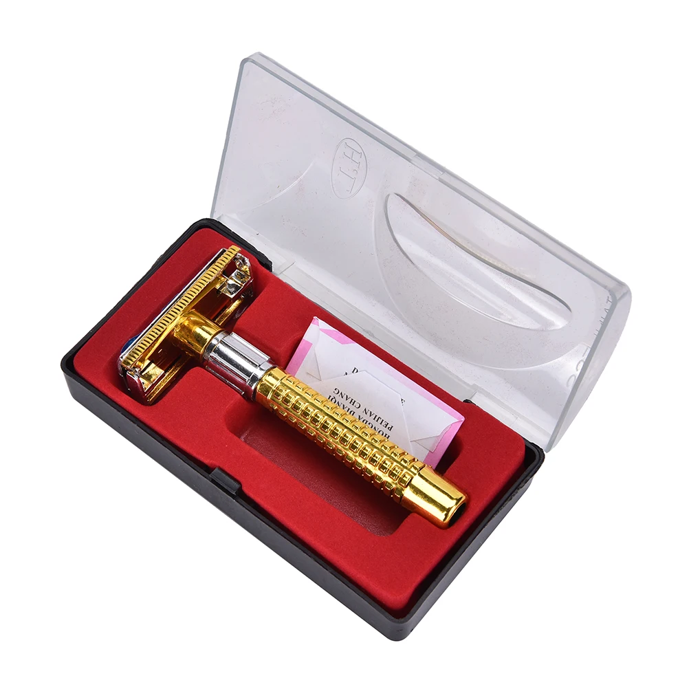 

1Pc Best Gift Manual Beard Shaver Double Edge Blade Hair Razor with Box Silver Color Men Barber Razor sharp tool Hot Sale
