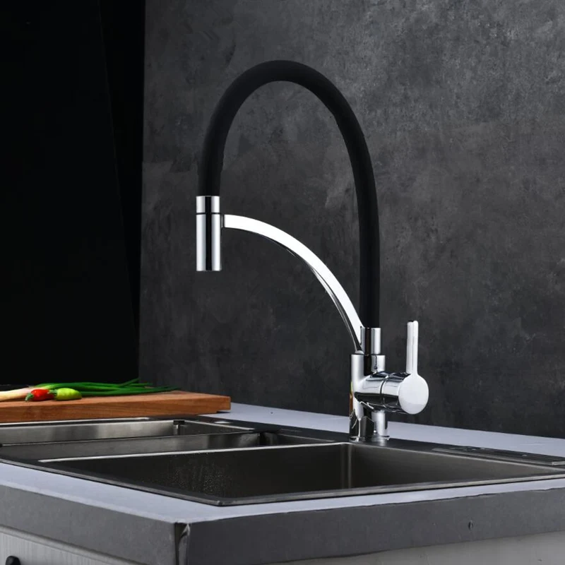 Torneira де Cozinha Grifo смесители для кухни с резиновой Дизайн Chrome Смеситель горячей и холодной одно отверстие сопла 360 Поворотный