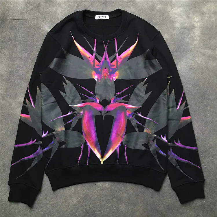 

New 19ss Men Leaf abstract pattern Hoodies Hoody hooded Sweatshirts velvet Cotton Drake Thick Fleece Street Hip hop #H36