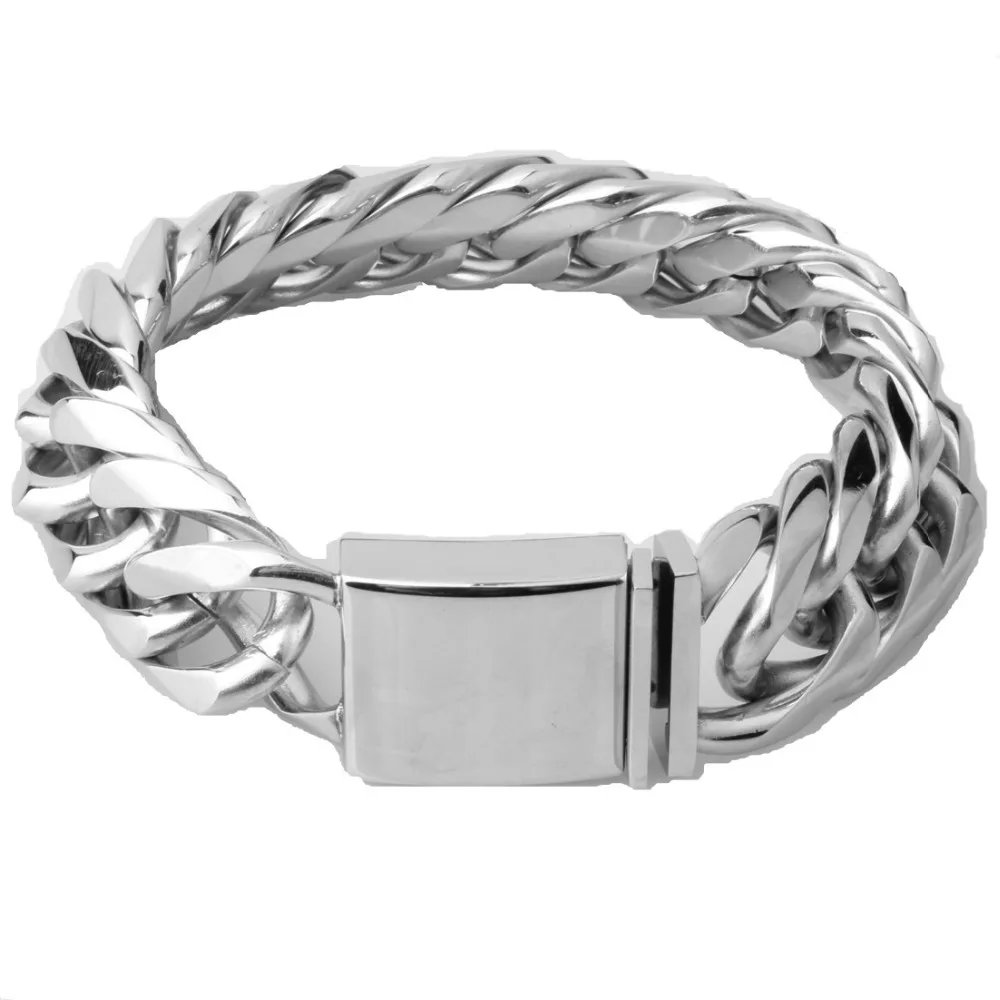

23mm Heavy Cool Men's Bracelet 316L Stainless Steel Silver Color Polished Cuban Curb Link Chain Bangle Jewelry 9" High Quality