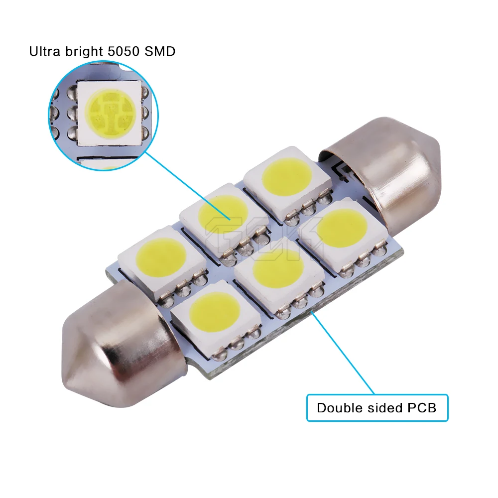 Автомобильные светодиодные гирлянды C5W 6SMD 6 светодиодов 5050 31 мм 36 39 42 c10w лампы для