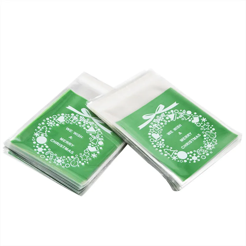 B04 green 100 шт./лот, Рождественская посылка для печенья, конфет, Подарочная сумка, сделай сам, сам клейкий мешочек, сделай сам для свадьбы, дня рождения, вечеринки, упаковка, сумка 8z - Цвет: B04 green