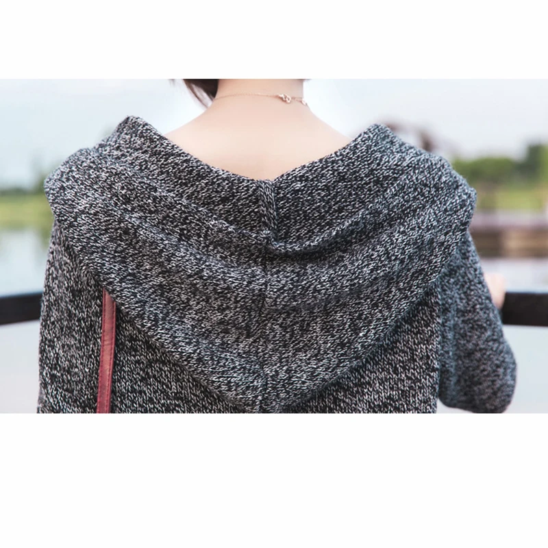 Женский свитер с капюшоном длинный вязаный Свободный кардиган большого размера