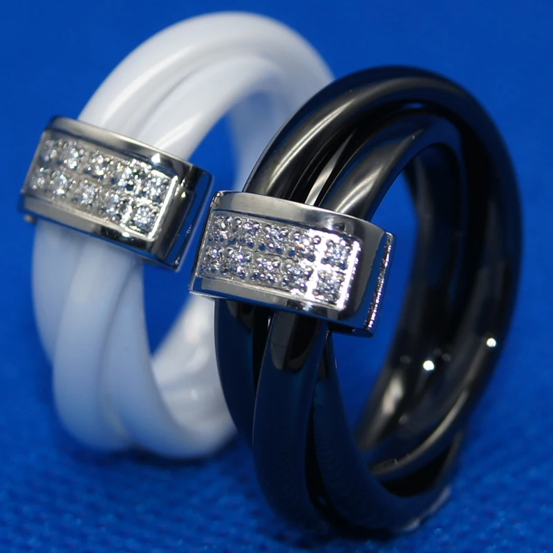 women/girl 6mm width elegant cnc setting stone 3pcs woven dome ring scratch proof ceramic 1pc | Украшения и аксессуары