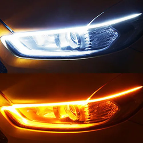White turn Yellow Автомобильный 12 В гибкий дневной ходовой фонарь светодиодный сигнал поворота DRL светодиодный светильник s Желтый струящийся головной светильник светодиодный светильник водонепроницаемый - Цвет: White turn Yellow