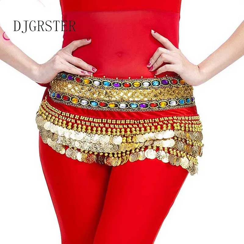 Женский бархатный пояс для танца живота костюм с золотыми монетами 248 х35 см|belly dance
