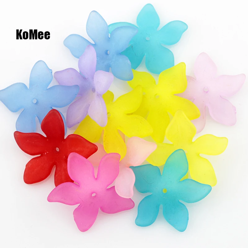 

500pcs/lot 28mm Multi Colors Loose Acrylic Beads Frosted Flower Beads For Jewelry Making Cute Necklace Craft DIY Beads