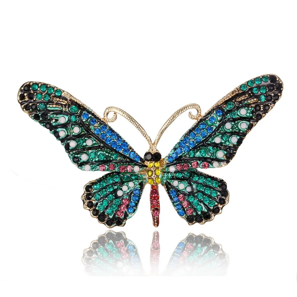 Minar new Colorful Cute Butterfly Brooch Mix Color Crystal Rhinestone Brooches for Women Lady Fashion Jewelry Boutonniere |