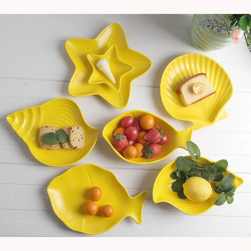 Dropshipping Kitchen Creative Lovely Oceaon Ceramic Plate Bowl Decorative Jewelry Trinke Storage Tray Blue Home Salad Dish 1pc