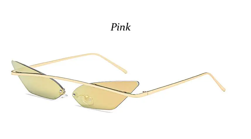 pink lens Хип-хоп солнцезащитные очки для мужчин без оправы треугольные солнечные очки в форме кошачьих глаз для женщин Косплей остроконечные хиппи ретро крутые красные солнцезащитные очки - Цвет линз: pink lens