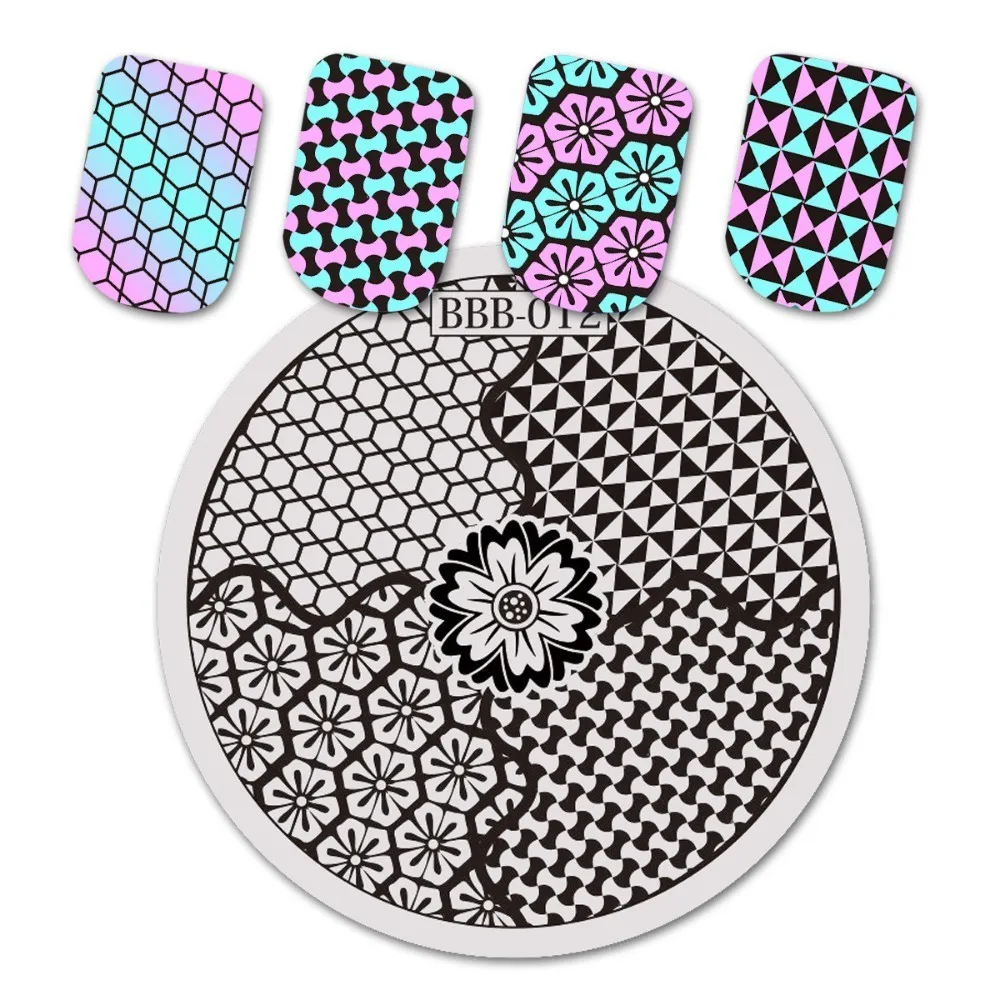 BeautyBigBang Круглый ногтей штамповки пластины-шаблоны цветы Геометрическая полировка изображений передача DIY Инструменты для дизайна ногтей