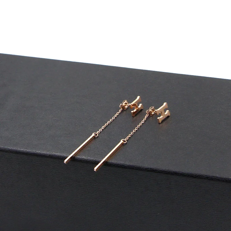 Fashion H letter Hanging bar Tassel Earrings Wild rose gold long earrings.big earrings for women Titanium Steel Jewelry | Украшения и