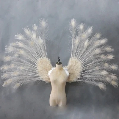 White Costumed peacock feather angel wings for Fashion show Displays wedding shooting props Cosplay game costume adult angel wing - Цвет: White