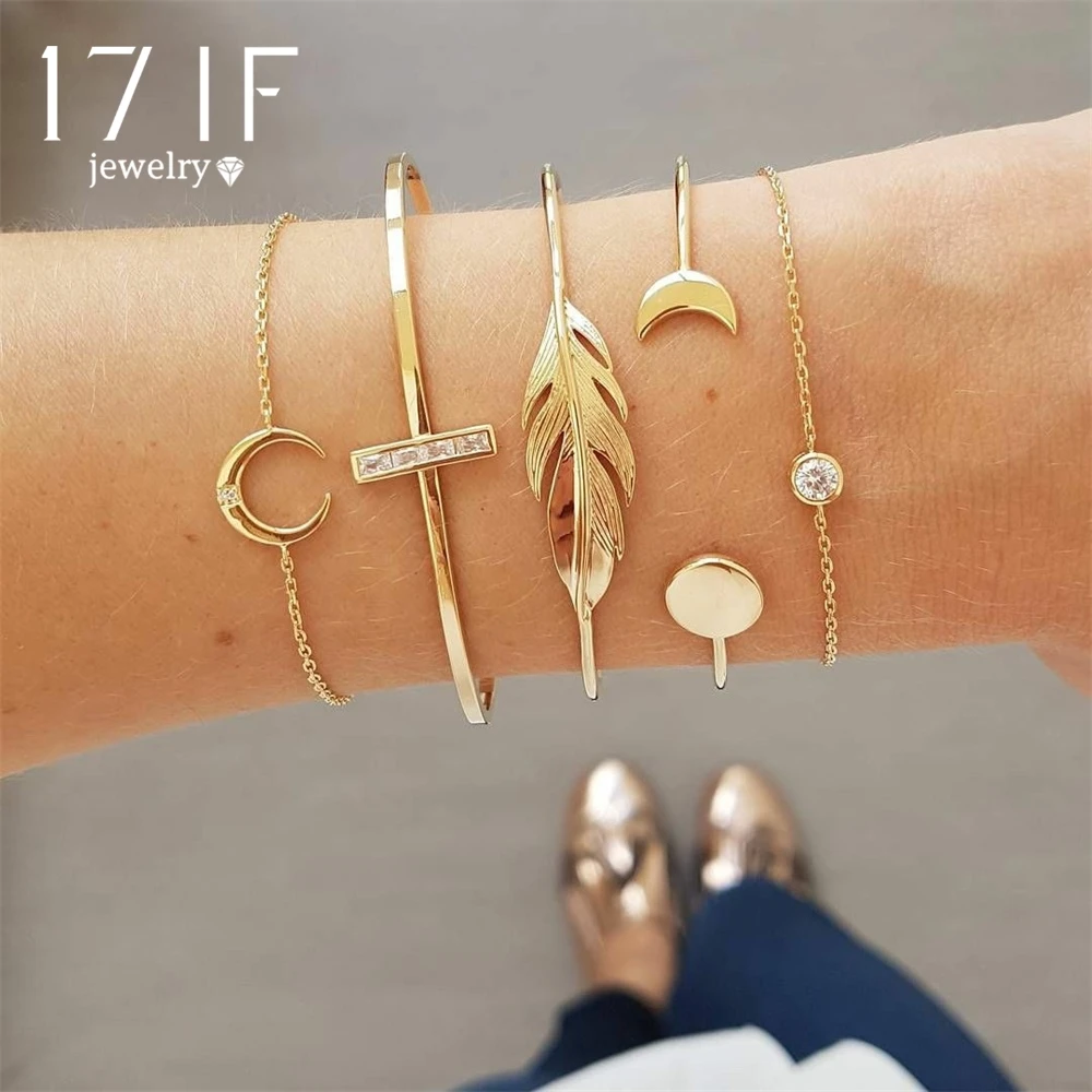 

Fashion 4 Pcs/Set Gold Boho Bracelet for Women Personality Moon Leaves Openings Bohemian Charm Bracelets & Bangles Jewelry Gift