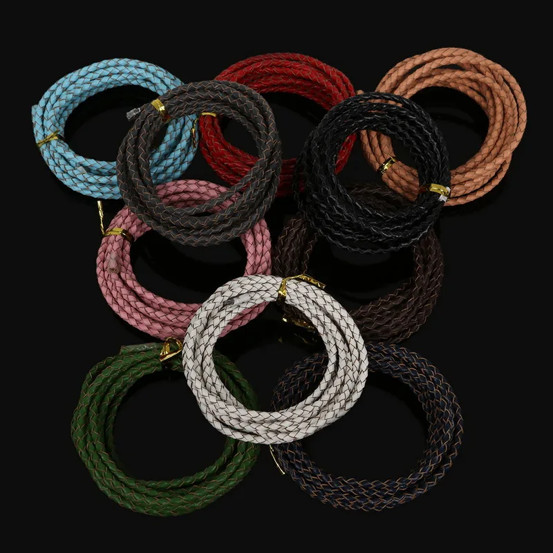 2 м/лот 3 мм круглый плетеный шнур из натуральной кожи для самостоятельного