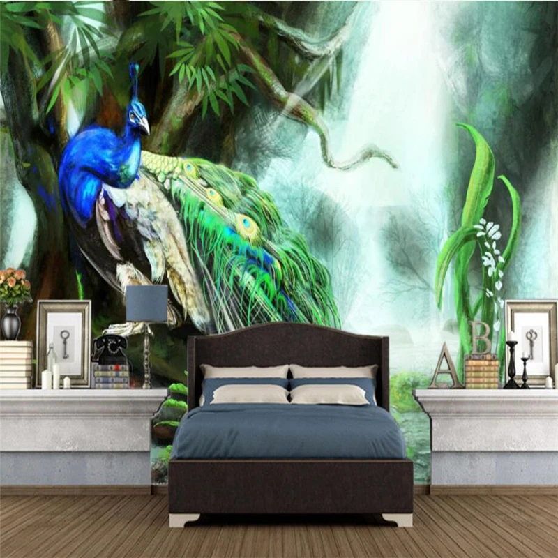 wellyu Modern minimalist green forest Peacock TV background wall custom large mural wallpaper papel de parede | Обустройство дома