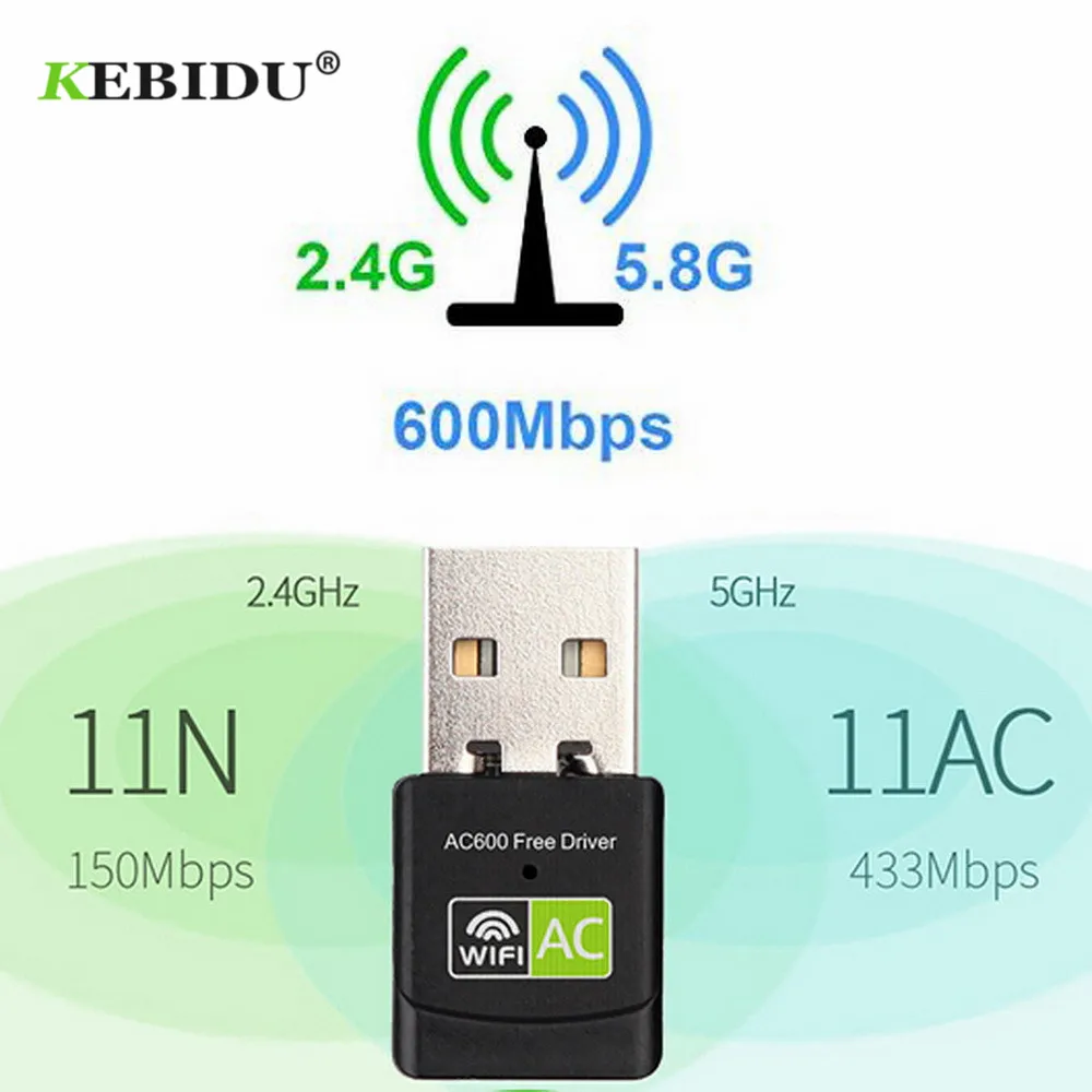 Беспроводной адаптер Kebidu USB Wi Fi 600 Мбит/с двухдиапазонный переменного тока 2 4G WiFi
