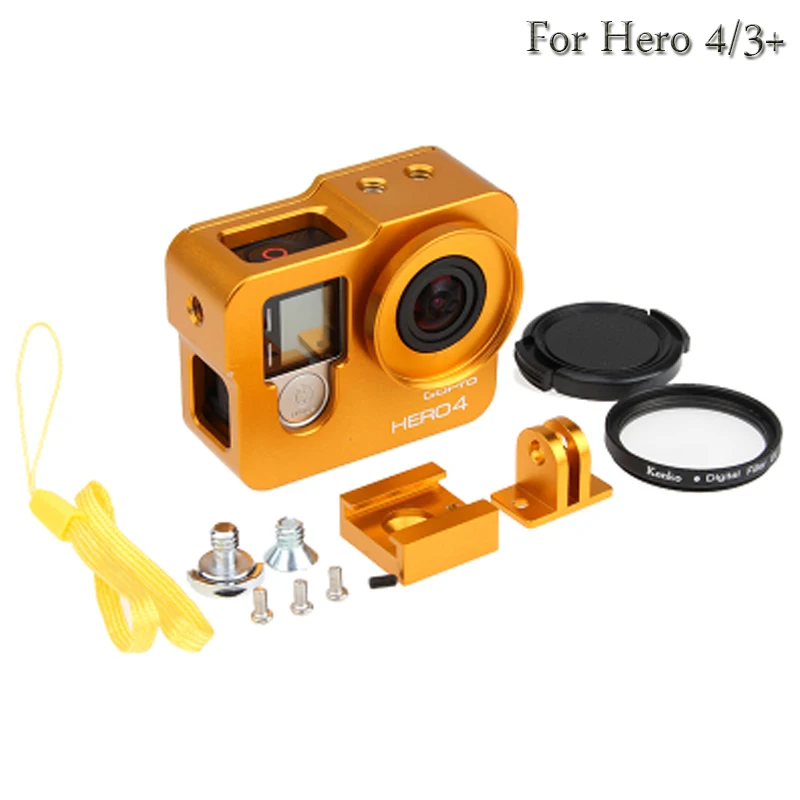yellow Для Gopro аксессуары hero 4 3+ алюминиевая рамка Корпус чехол+ Лен УФ-фильтр для gopro go pro hero 4 черный аксессуары для камеры - Цвет: yellow