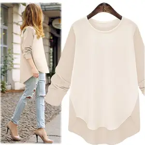 Женская блузка с длинным рукавом, круглым вырезом и пэчворком