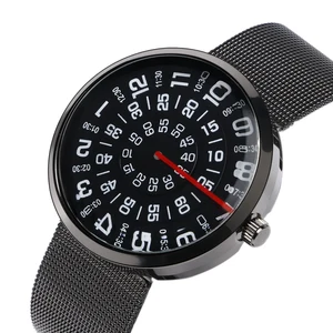 Креативные Часы с поворотным циферблатом, мужские и женские часы со специальным циферблатом, часами, полностью стальной сетчатый Браслет унисекс, кварцевые часы в подарок