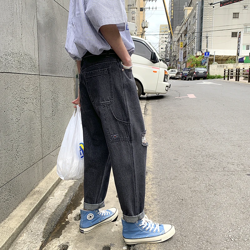 Мужские повседневные свободные брюки в ковбойском стиле с карманами и дырками