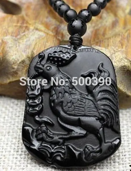 Natural Mexico black Yao Jade Pendant Carved Amulet - Cock #2236 | Дом и сад