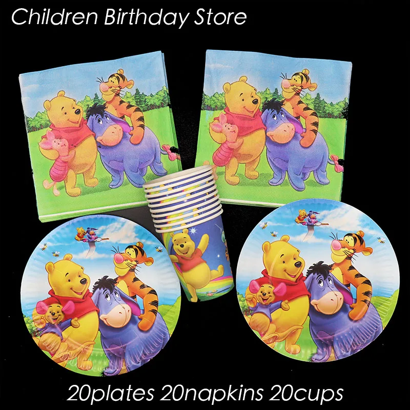 60 шт./лот вечерние наборы посуды с Винни пухом одноразовые тарелки салфетки