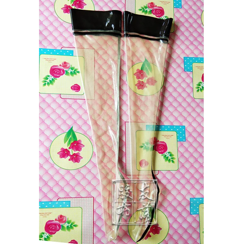 Прозрачные латексные чулки с черной отделкой Резиновые до