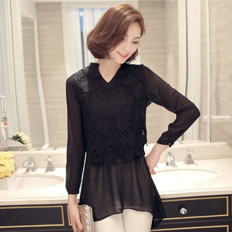 Женская кружевная блузка с длинным рукавом элегантная Весенняя цветочным