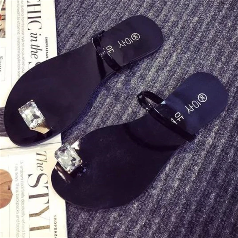 Летняя мода 2019 закрывающие пальцы большие флип сандалии с бриллиантами тапочки