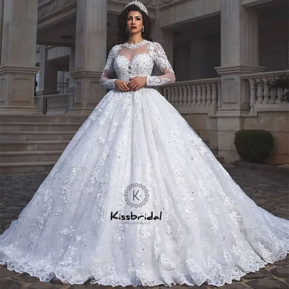 Vestido de noiva новейшее свадебное платье в стиле принцессы бальное с длинным рукавом