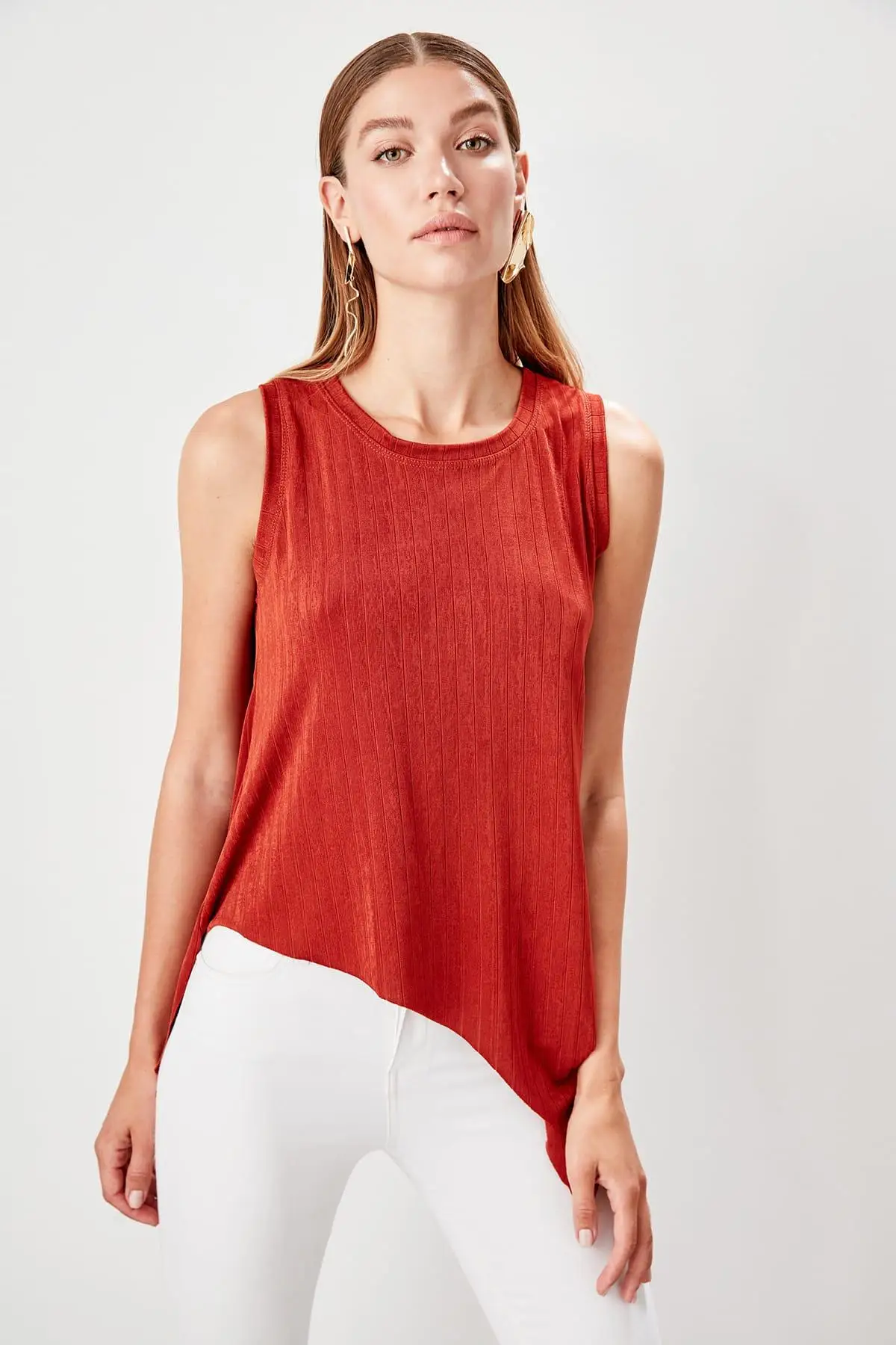 Trendyol Tile Asymmetrical Detaylı Knitted Blouse TWOAW20BZ0144 | Женская одежда