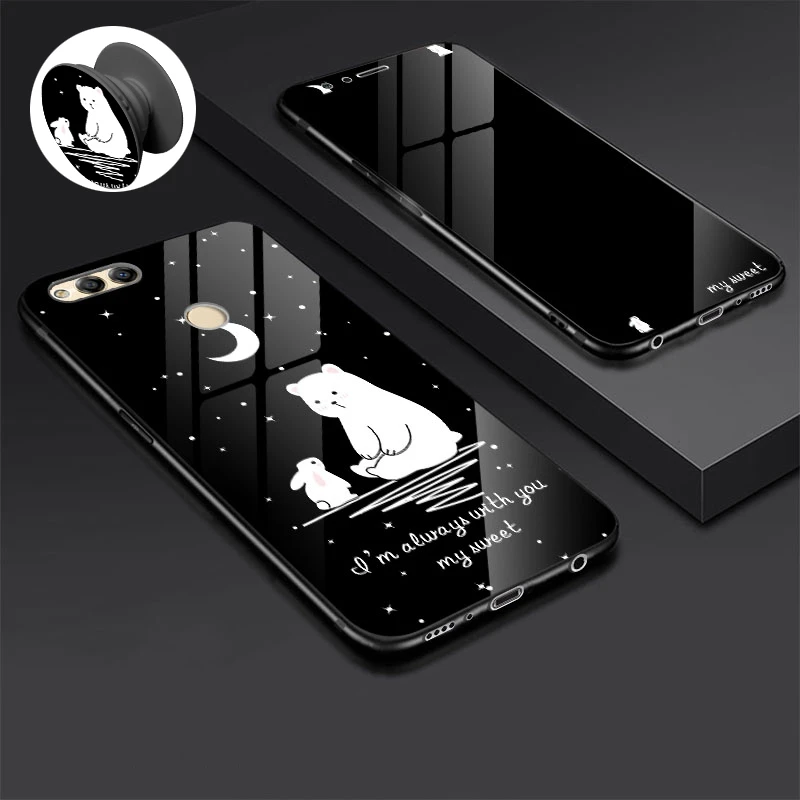 Чехол из закаленного стекла для Huawei Honor 7X 8X, мультяшный противоударный чехол для Huawei Honor P20 P10 Lite, чехол из закаленного стекла