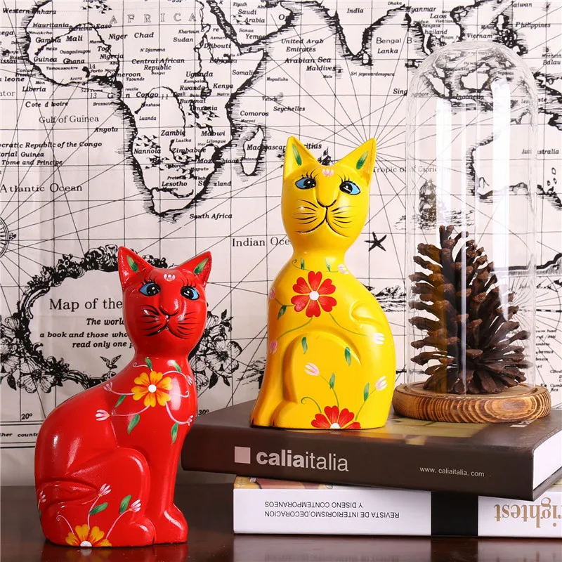 Новый дизайн дерево Lover Cat фигурки миниатюрные подарки живопись ремесла