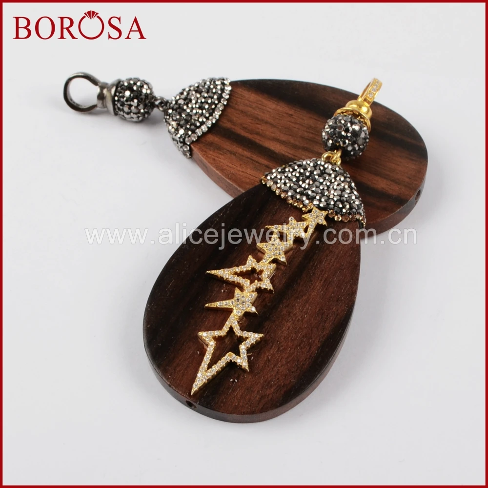 BOROSA Tear Drop Sander деревянный кулон из бисера чистое серебро Цвет Сандерс с 6 звездами