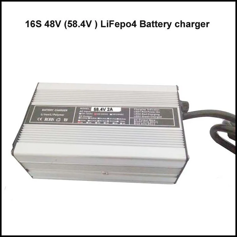 48V 58.4V 2A electric vehicle lifepo4 battery charger for 16S Lifepo4 bicycle & scooter | Электроника