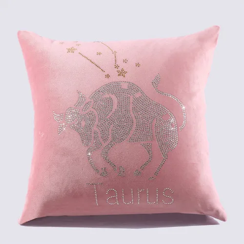 Taurus pink IDouillet Созвездие Стразы, декоративная Бархатная подушка, чехол подушка со знаком зодиака, чехол для дивана, дивана, стула, квадратная 45x45 см - Цвет: Taurus pink