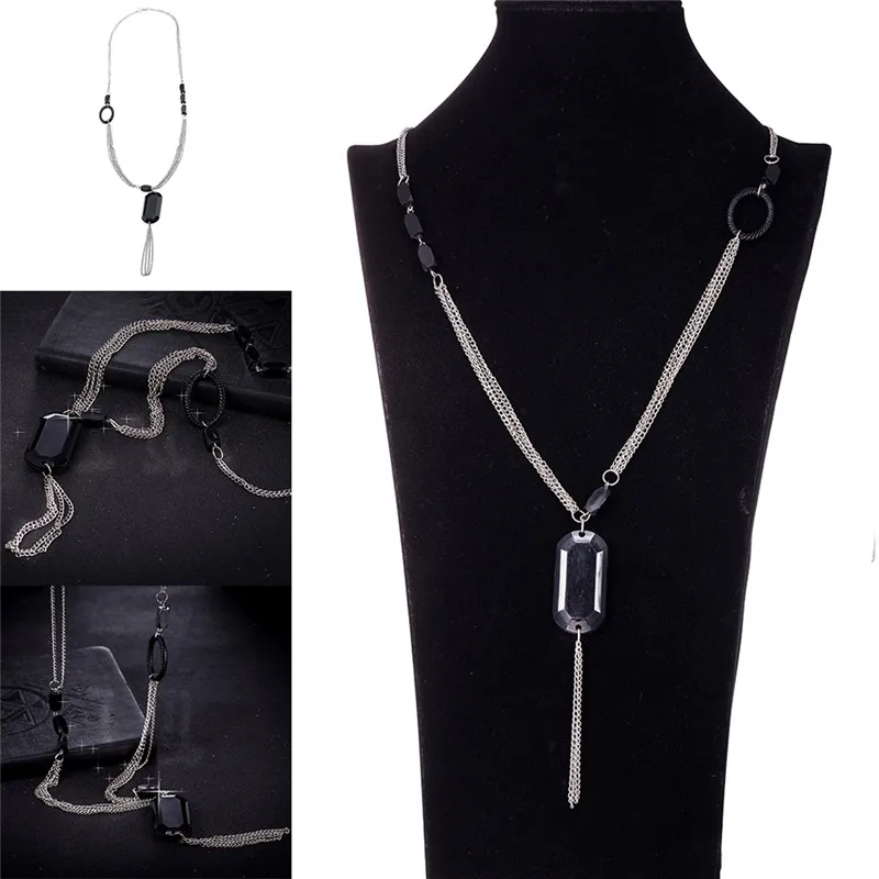 Ожерелье с квадратной подвеской из сплава кисточками большой длинное ожерелье