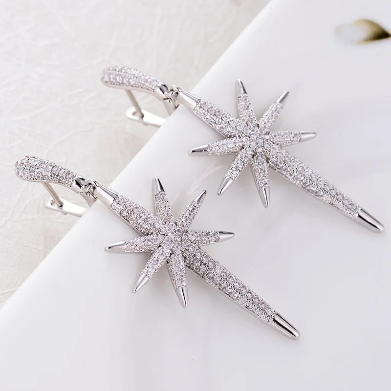 Серьги подвески женские с фианитом в форме звезды|brand earrings for women|earrings womenearrings women