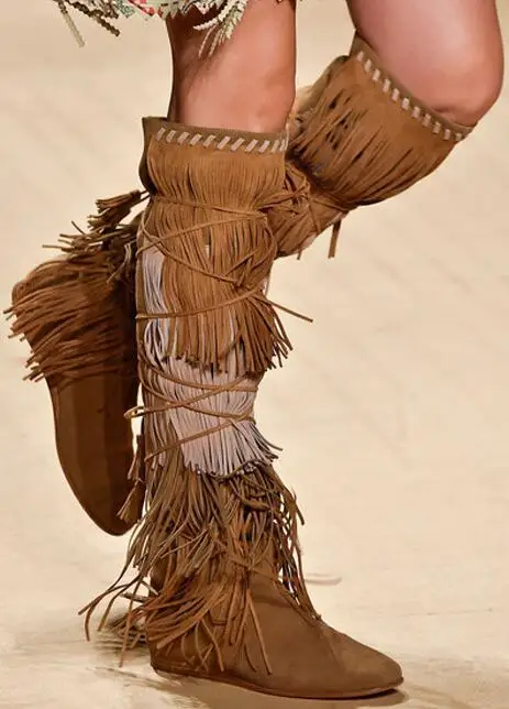 

Hot Fashion Yellow /blue PU Mid-Calf shoes Pointed Toe Wedges Women's Fringe Women's Boots
