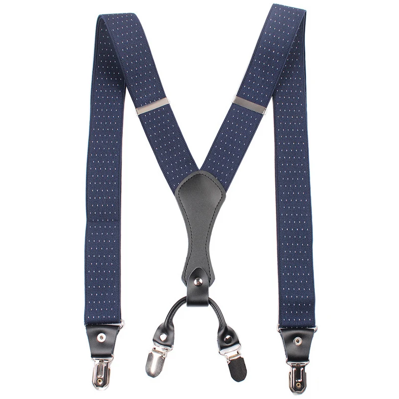 Blue with White Dots 120 см модные подтяжки больших размеров для взрослых мужчин 3,5 ширина 4 зажима регулируемые эластичные y-образные подтяжки для мужских брюк аксессуары для одежды - Цвет: Blue with White Dots