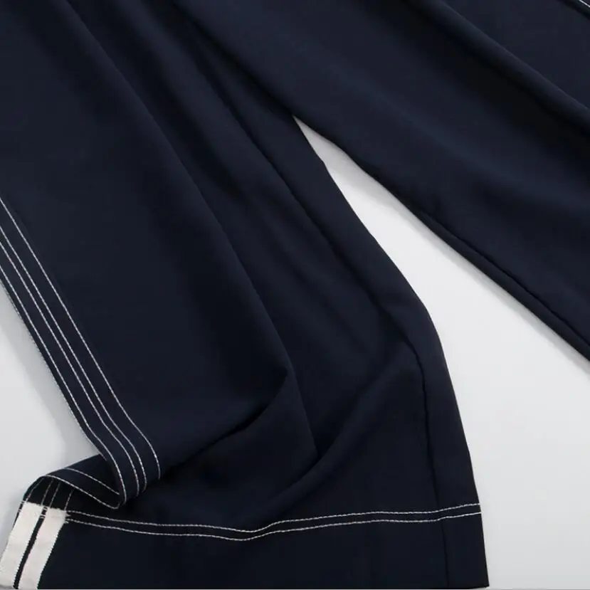 

2019 Summer Chiffon Two Piece Set Women New Fashion European Style Temperament Irregular T-shirt & Long Wide Leg Pants Suit