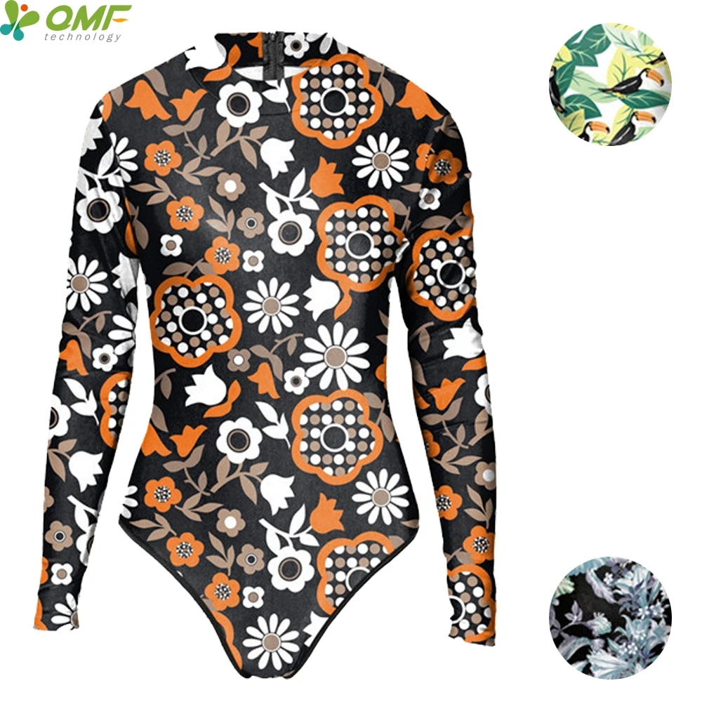 Национальный ретро цветочные ванный комплект Одна деталь купальник с длинным