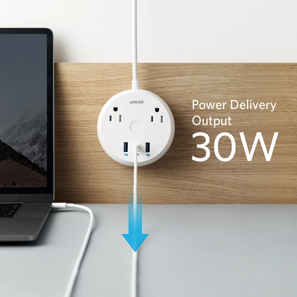 Anker Мощность в полоску Pad, USB-C Мощность пропилен-каучука прокладки с Мощность доставки, 2 розеток С 3 портами(стандарт с переключателем Управление 5 футов Мощность шнур, компактный размер